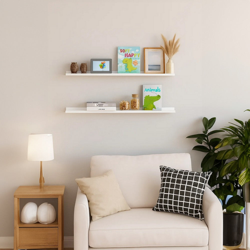 Yuli Modern Wall Shelf Set of 2, 39 Inch, White, Raised Ledge Design - BM340563