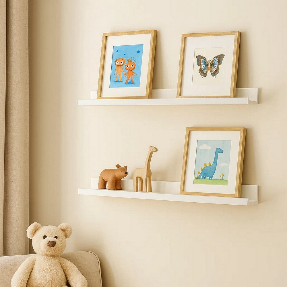 Yuli Modern Wall Shelf Set of 2, Raised Ledge Design, White MDF 39 Inch - BM340564