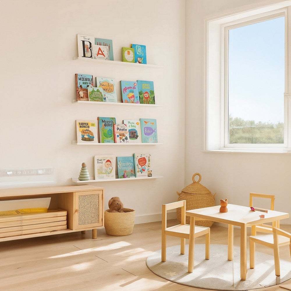 Yuli Modern Wall Shelf Set of 4, Raised Ledge Design, White MDF 39 Inch - BM340565