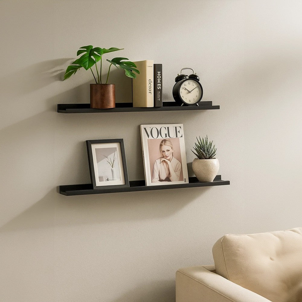 Yuli Modern Wall Shelf Set of 4, Raised Ledge Design, Black MDF 39 Inch - BM340566