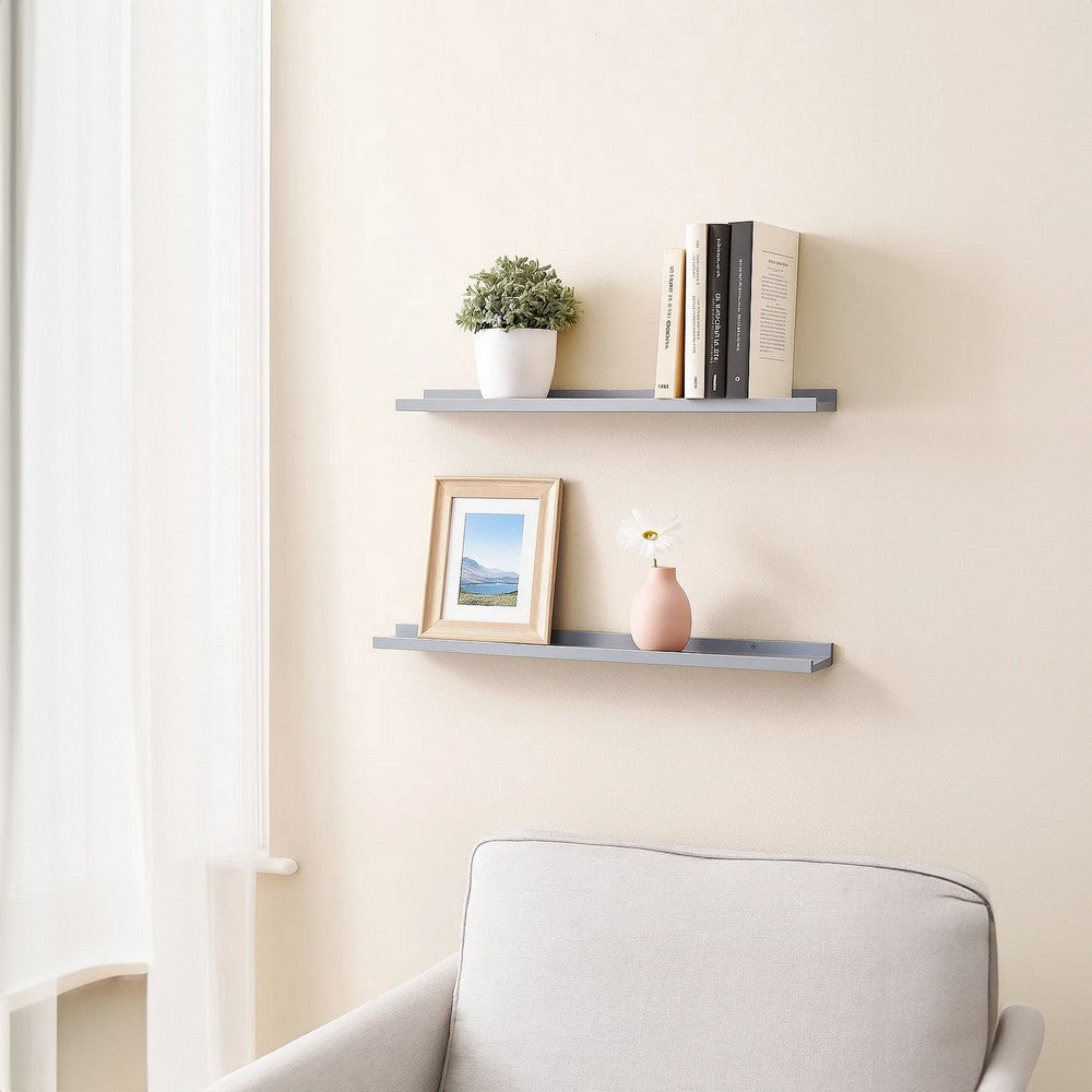 Yuli Modern Wall Shelf Set of 2, Raised Ledge Design, Gray MDF 39 Inch - BM340567