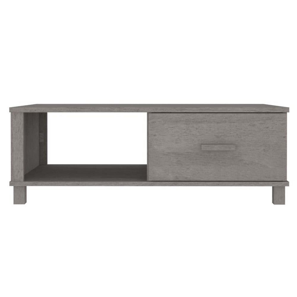 Coffee Table, 1 Drawer and 1 Shelf, Gray Solid Pine Wood, 39 Inch - BM340569