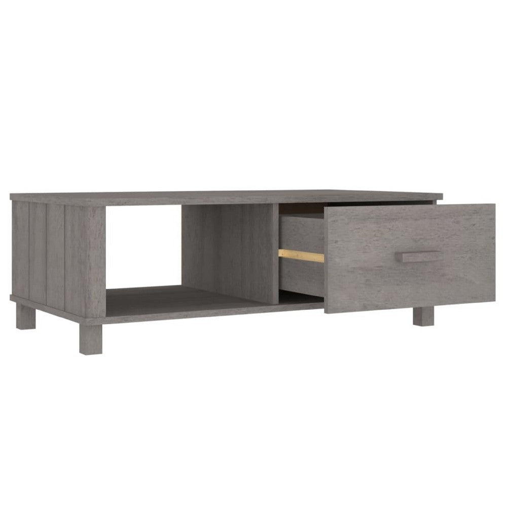 Coffee Table, 1 Drawer and 1 Shelf, Gray Solid Pine Wood, 39 Inch - BM340569