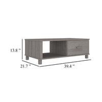 Coffee Table, 1 Drawer and 1 Shelf, Gray Solid Pine Wood, 39 Inch - BM340569