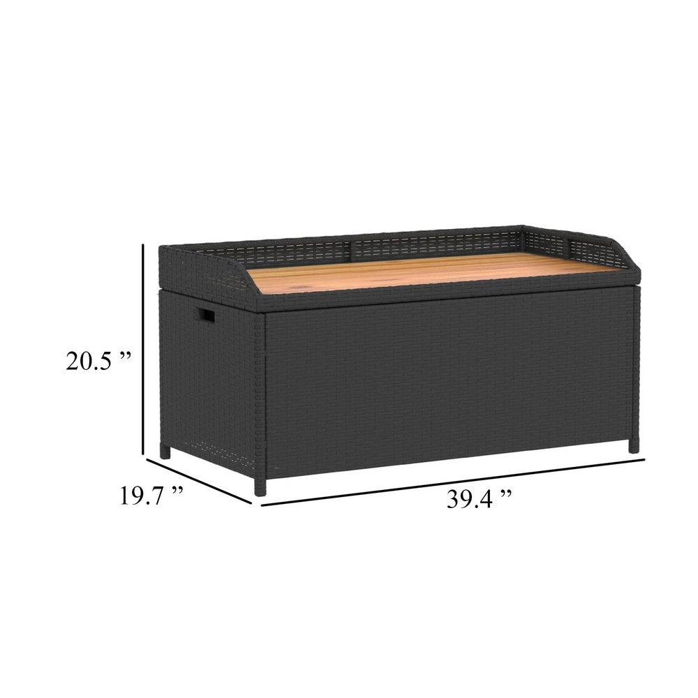 Foto Outdoor Bench, 39 Inch, Black Wicker Rattan, Under Seat Storage - BM340570