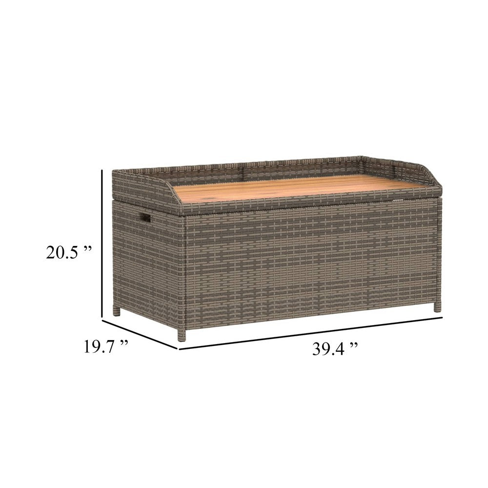 Foto Outdoor Bench, 39 Inch, Gray Wicker Rattan, Under Seat Storage - BM340571