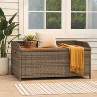 Foto Outdoor Bench, 39 Inch, Gray Wicker Rattan, Under Seat Storage - BM340571