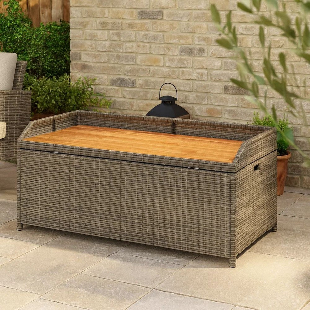 Foto Outdoor Bench, 39 Inch, Gray Wicker Rattan, Under Seat Storage - BM340571