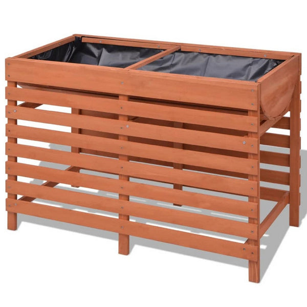 Outdoor Raised Planter 39 Inch, Slatted Design, Brown Solid Fir Wood - BM340572