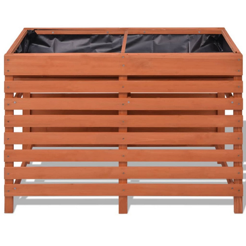 Outdoor Raised Planter 39 Inch, Slatted Design, Brown Solid Fir Wood - BM340572