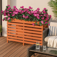 Outdoor Raised Planter 39 Inch, Slatted Design, Brown Solid Fir Wood - BM340572