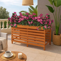 Outdoor Raised Planter 39 Inch, Slatted Design, Brown Solid Fir Wood - BM340572