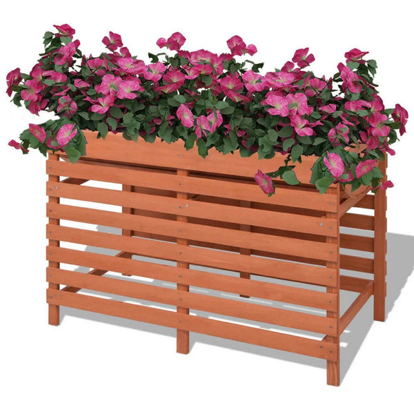 Outdoor Raised Planter 39 Inch, Slatted Design, Brown Solid Fir Wood - BM340572