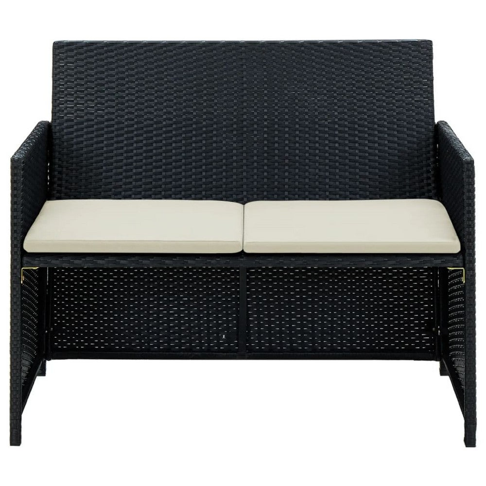 Naha Outdoor Sofa, 39 Inch, Black Wicker Rattan Frame, Beige Padded Seat - BM340573