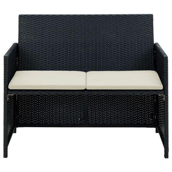 Naha Outdoor Sofa, 39 Inch, Black Wicker Rattan Frame, Beige Padded Seat - BM340573