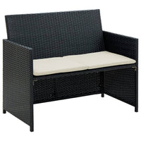 Naha Outdoor Sofa, 39 Inch, Black Wicker Rattan Frame, Beige Padded Seat - BM340573