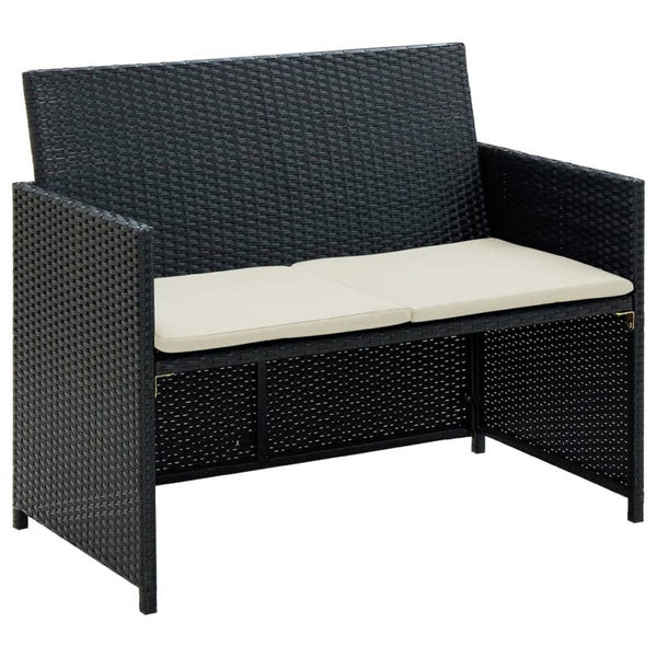 Naha Outdoor Sofa, 39 Inch, Black Wicker Rattan Frame, Beige Padded Seat - BM340573