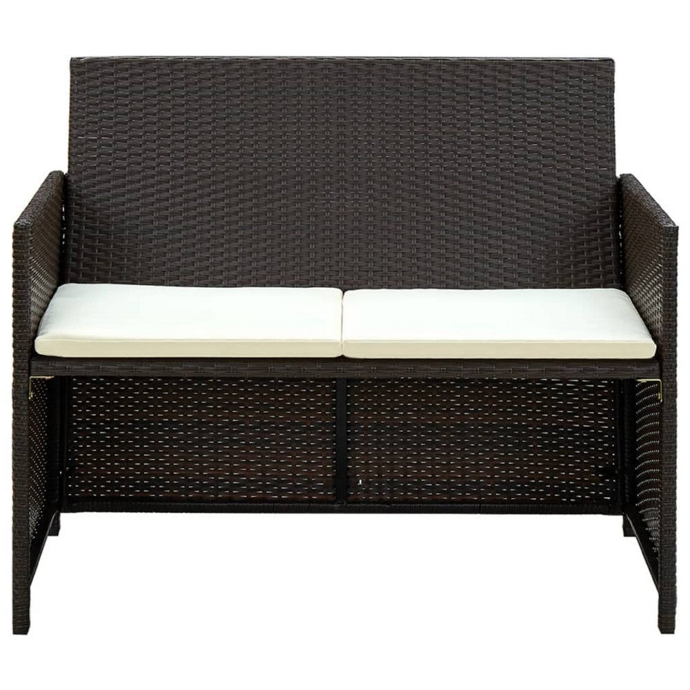 Naha Outdoor Sofa, 39 Inch, Brown Wicker Rattan Frame, Cream Padded Seat - BM340574