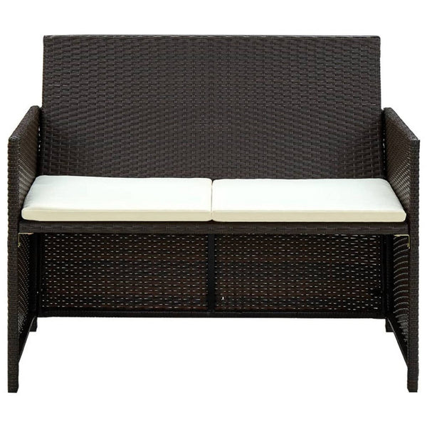 Naha Outdoor Sofa, 39 Inch, Brown Wicker Rattan Frame, Cream Padded Seat - BM340574