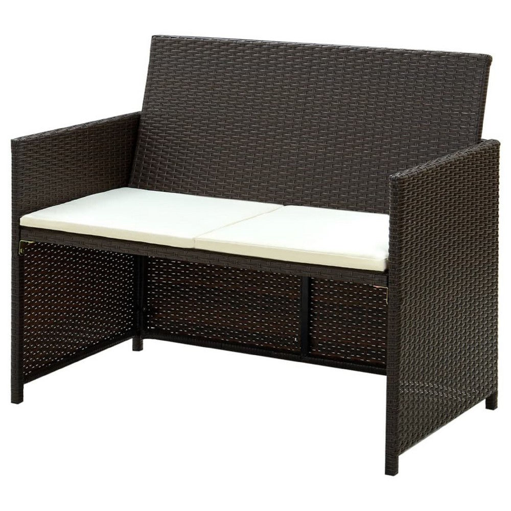 Naha Outdoor Sofa, 39 Inch, Brown Wicker Rattan Frame, Cream Padded Seat - BM340574