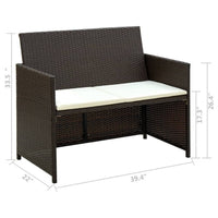 Naha Outdoor Sofa, 39 Inch, Brown Wicker Rattan Frame, Cream Padded Seat - BM340574