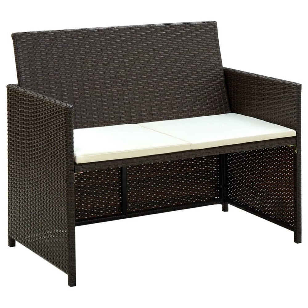 Naha Outdoor Sofa, 39 Inch, Brown Wicker Rattan Frame, Cream Padded Seat - BM340574