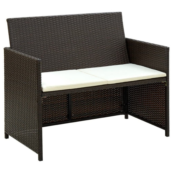 Naha Outdoor Sofa, 39 Inch, Brown Wicker Rattan Frame, Cream Padded Seat - BM340574