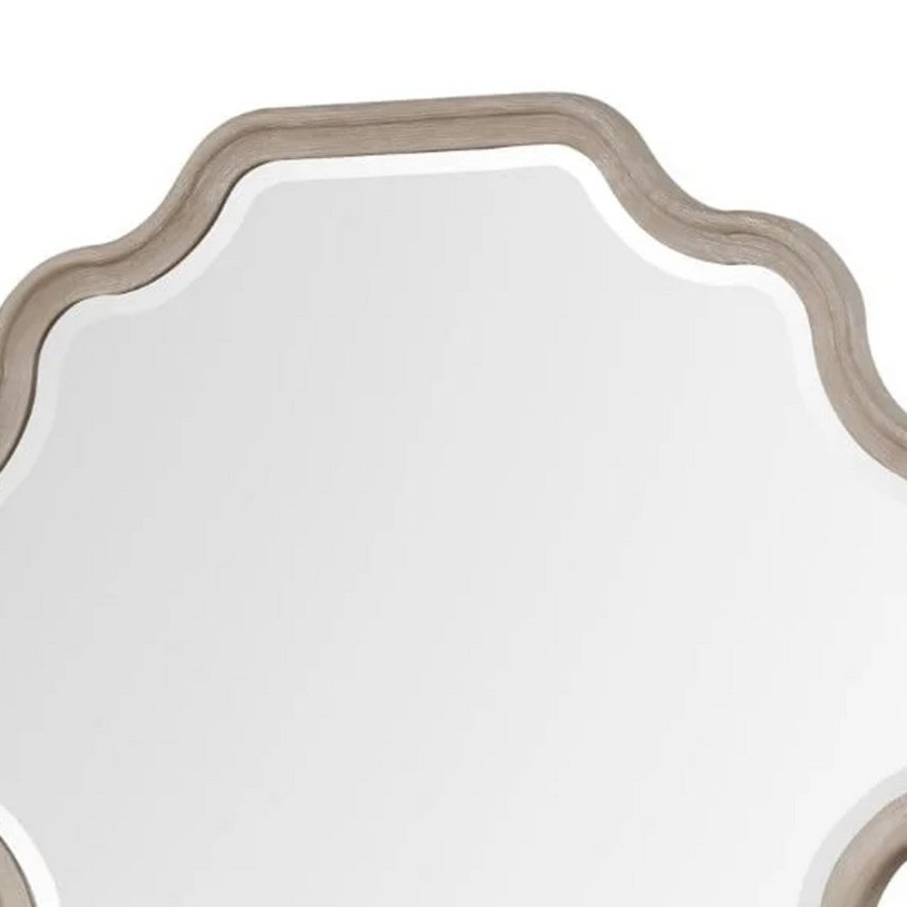 Fea Dresser Mirror, Natural Oak Brown Solid Wood, Scallop Edges, 40x47 - BM340841