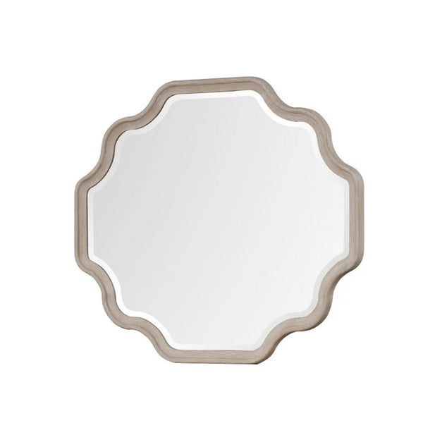 Fea Dresser Mirror, Natural Oak Brown Solid Wood, Scallop Edges, 40x47 - BM340841