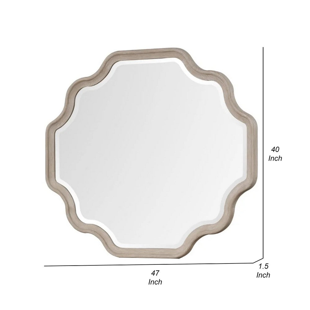 Fea Dresser Mirror, Natural Oak Brown Solid Wood, Scallop Edges, 40x47 - BM340841
