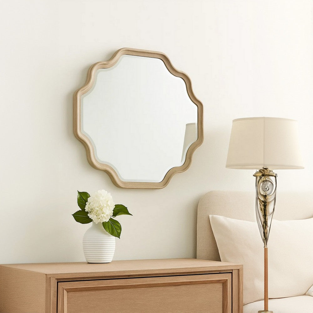 Fea Dresser Mirror, Natural Oak Brown Solid Wood, Scallop Edges, 40x47 - BM340841