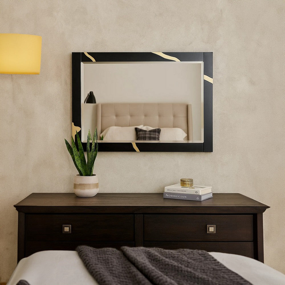 Goldie Dresser Mirror, Beveled Glass, Gold and Black Solid Wood, 35x52 - BM340842