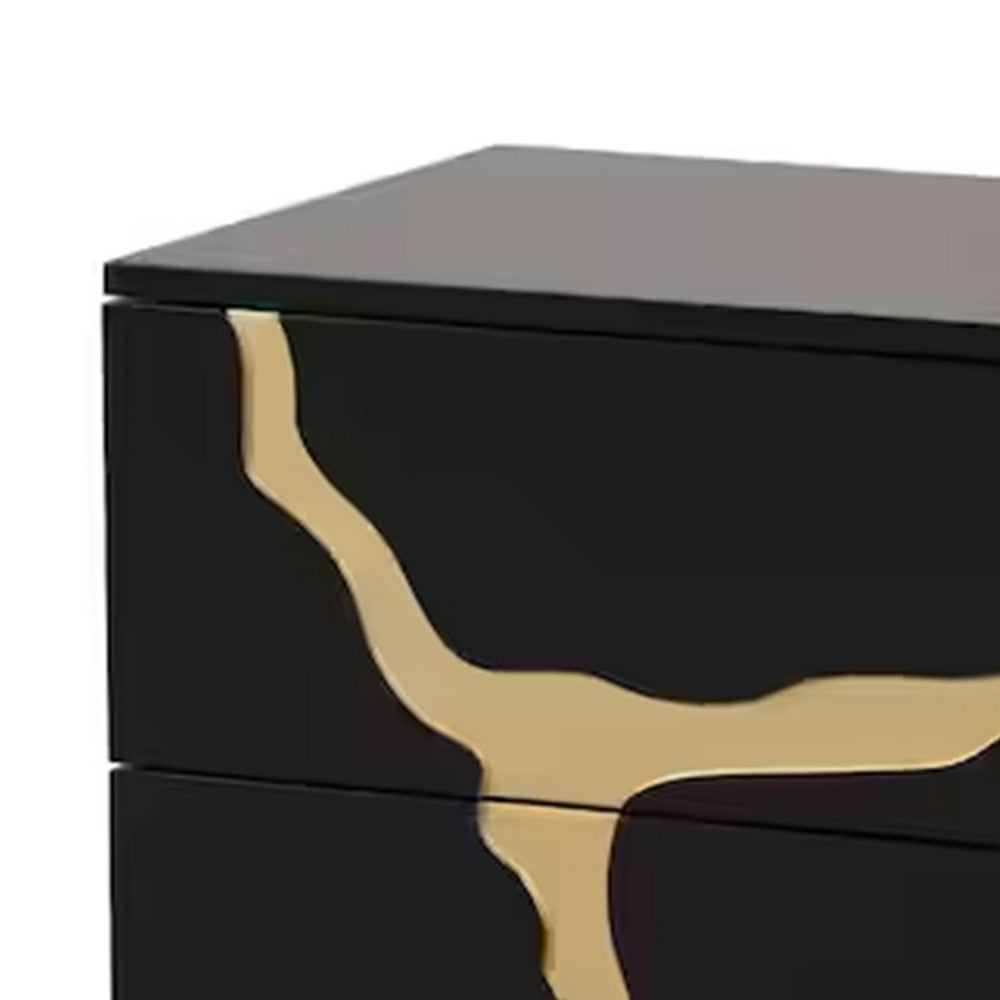 Goldie Nightstand, 2 Drawers, Gold and Black Solid Wood, 28 Inch - BM340843