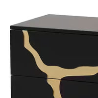 Goldie Nightstand, 2 Drawers, Gold and Black Solid Wood, 28 Inch - BM340843
