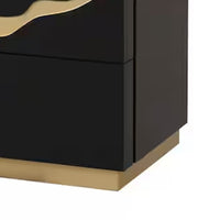 Goldie Nightstand, 2 Drawers, Gold and Black Solid Wood, 28 Inch - BM340843