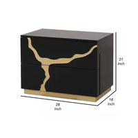 Goldie Nightstand, 2 Drawers, Gold and Black Solid Wood, 28 Inch - BM340843