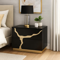 Goldie Nightstand, 2 Drawers, Gold and Black Solid Wood, 28 Inch - BM340843