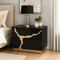 Goldie Nightstand, 2 Drawers, Gold and Black Solid Wood, 28 Inch - BM340843