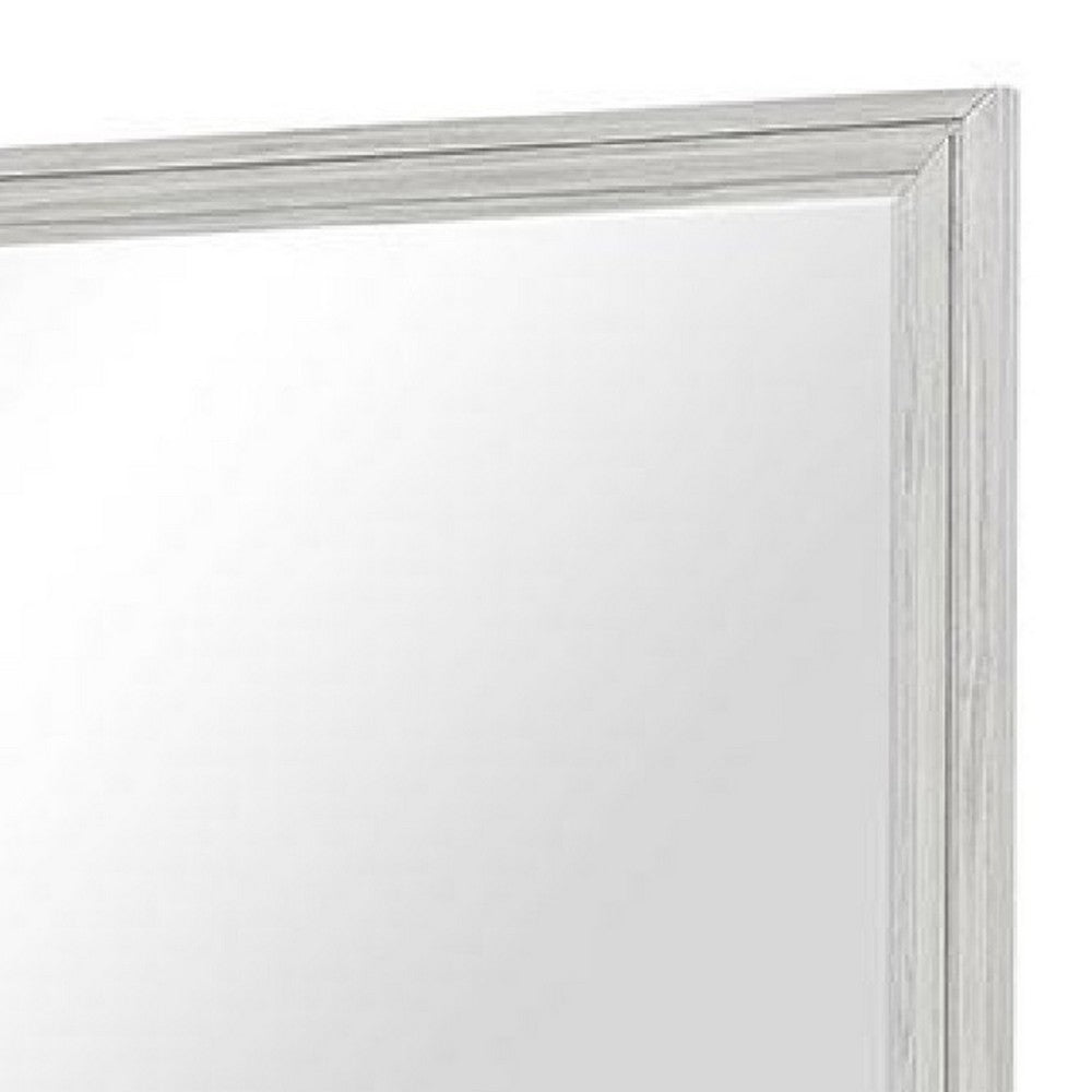 Basil Dresser Mirror, Beveled Glass, 38x44 Rustic White Solid Wood Frame - BM340847