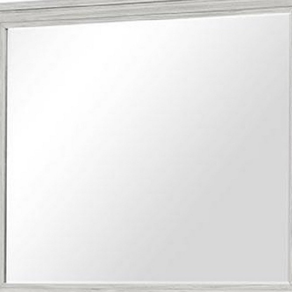 Basil Dresser Mirror, Beveled Glass, 38x44 Rustic White Solid Wood Frame - BM340847