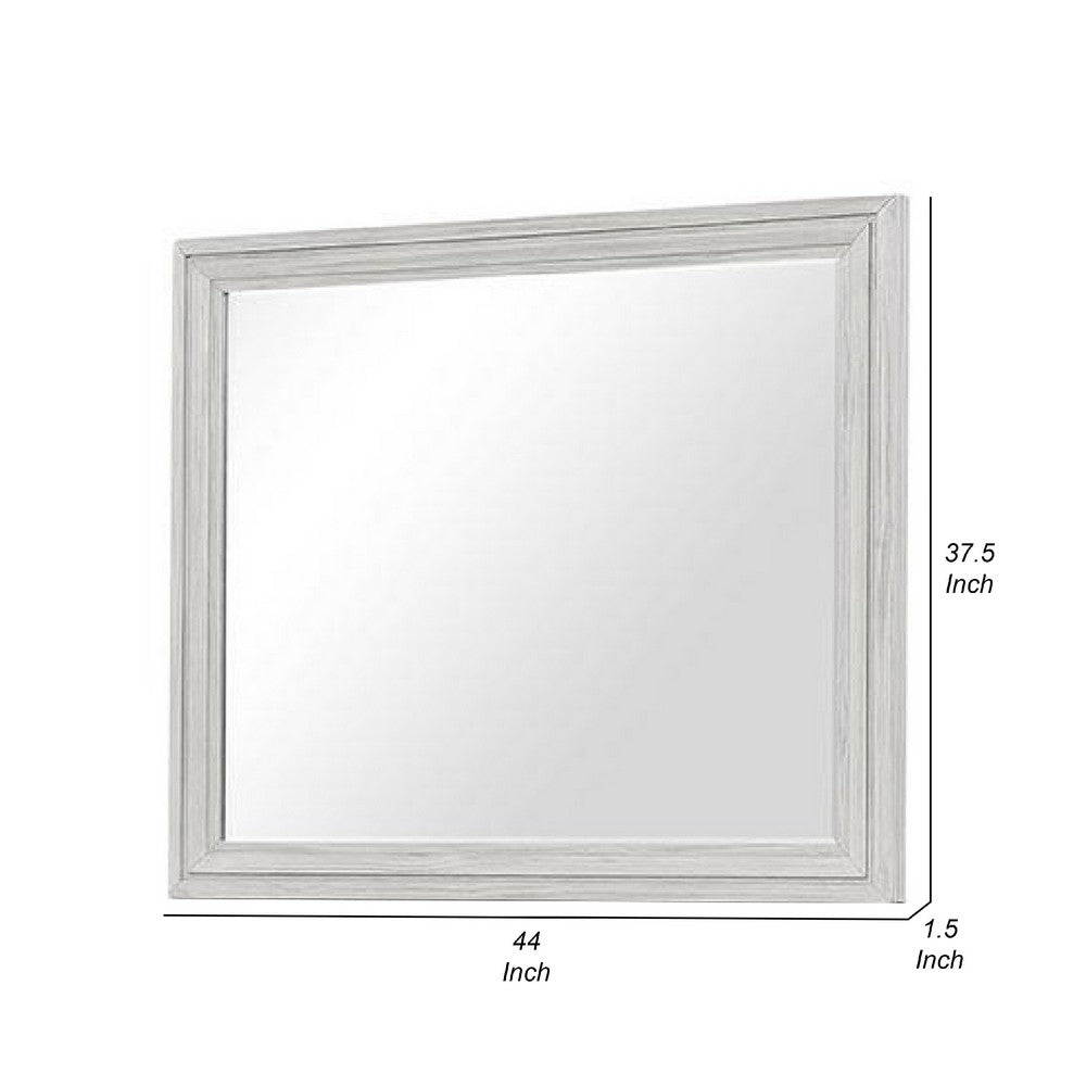 Basil Dresser Mirror, Beveled Glass, 38x44 Rustic White Solid Wood Frame - BM340847