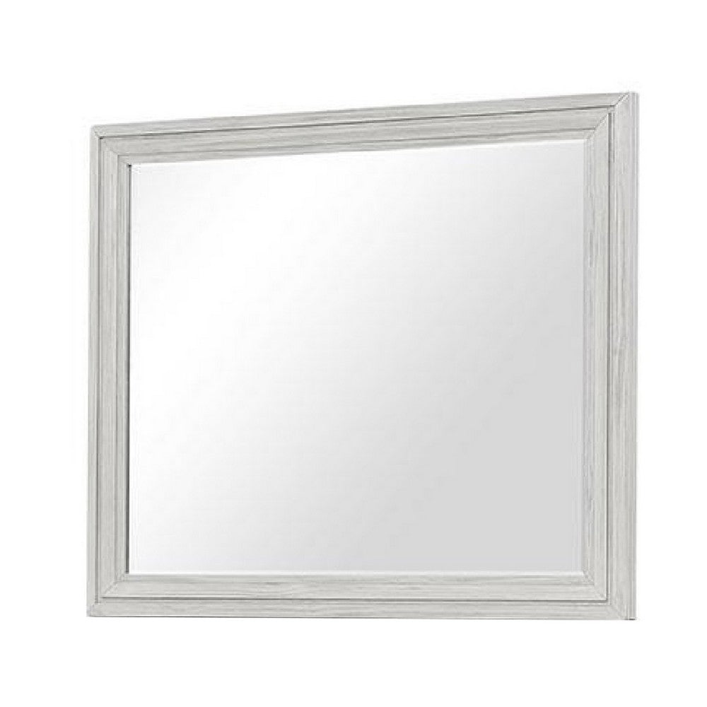 Basil Dresser Mirror, Beveled Glass, 38x44 Rustic White Solid Wood Frame - BM340847