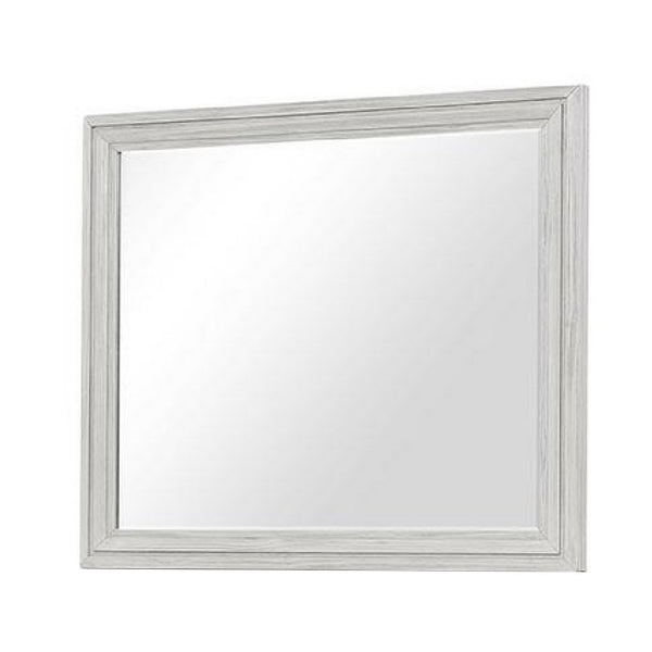 Basil Dresser Mirror, Beveled Glass, 38x44 Rustic White Solid Wood Frame - BM340847