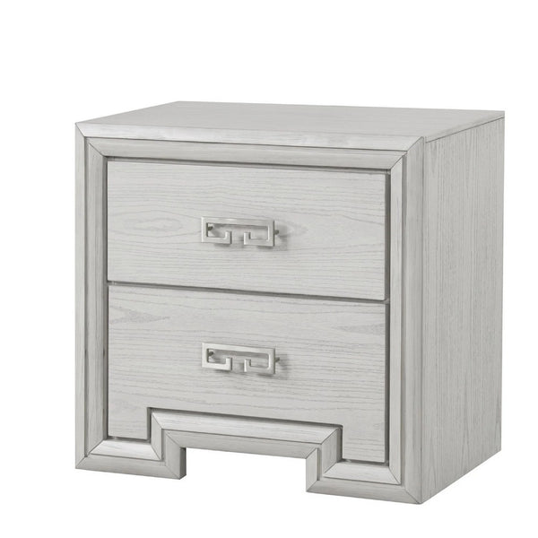 Basil Nightstand, 2 Drawers, Rustic White Solid Wood, 29 Inch - BM340848