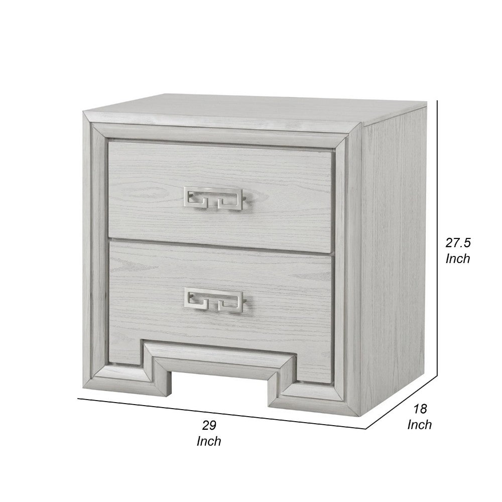 Basil Nightstand, 2 Drawers, Rustic White Solid Wood, 29 Inch - BM340848