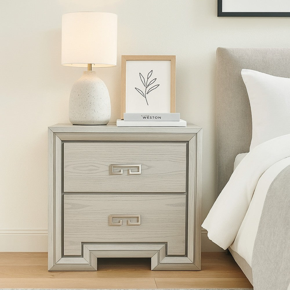 Basil Nightstand, 2 Drawers, Rustic White Solid Wood, 29 Inch - BM340848