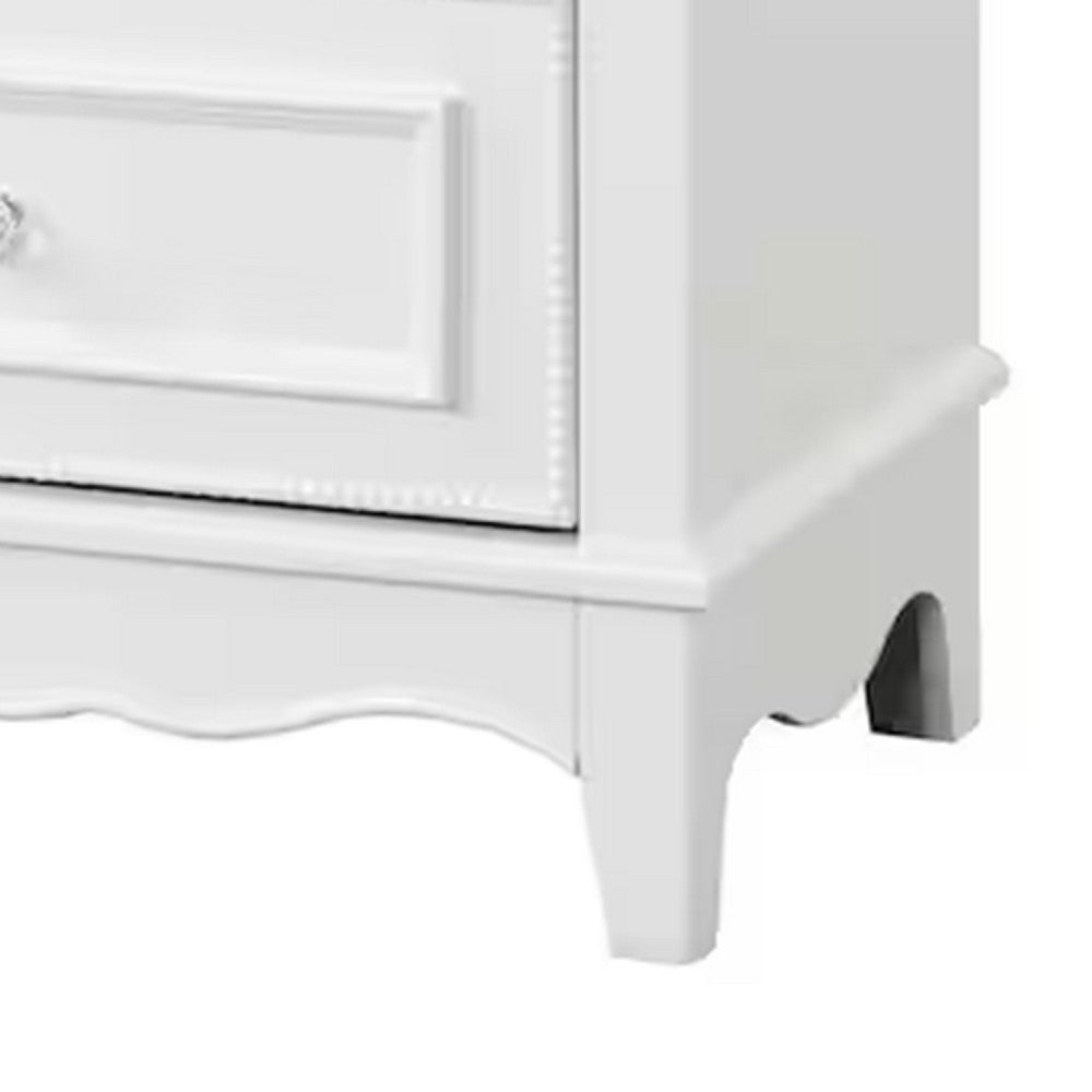 Calpan Nightstand, 2 Drawers, Modern White Solid Wood Frame, 27 Inch - BM340852