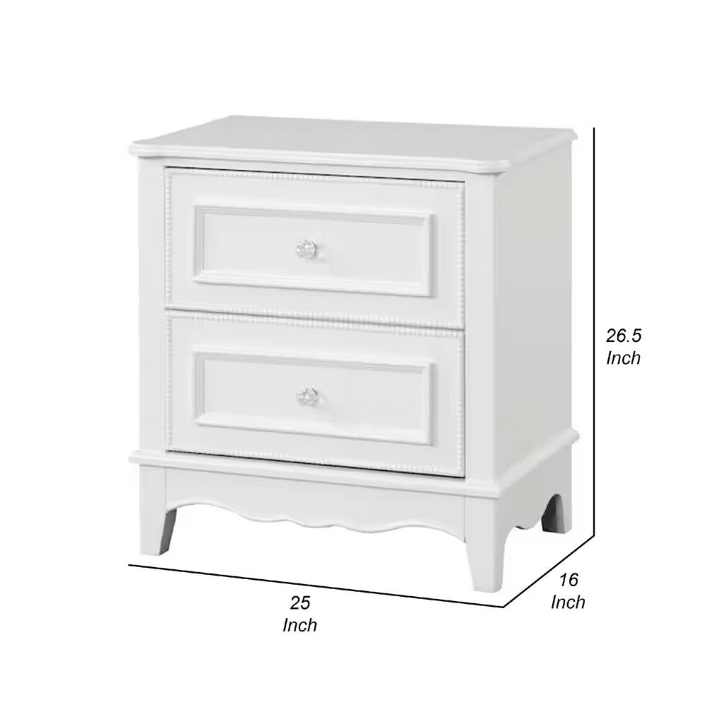 Calpan Nightstand, 2 Drawers, Modern White Solid Wood Frame, 27 Inch - BM340852