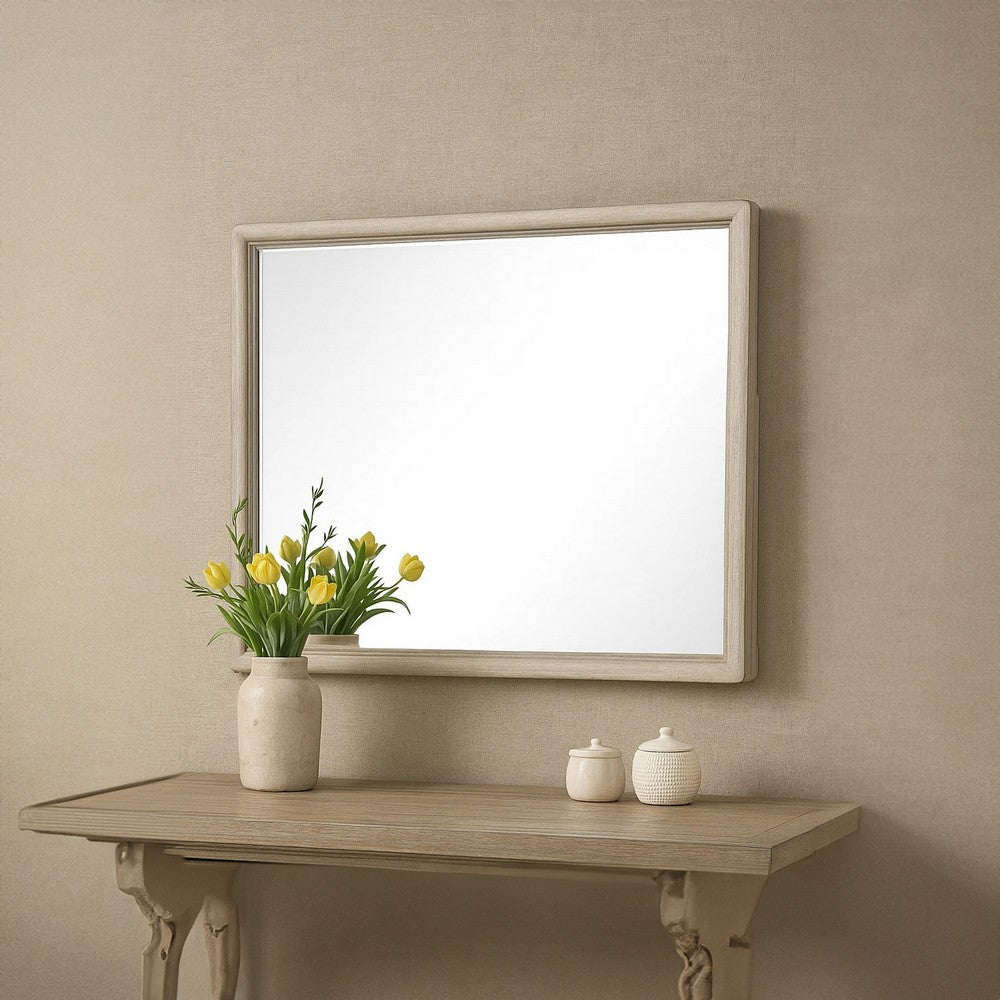 Myna Dresser Mirror, Beveled Glass, Oak Brown Solid Wood, 34x45  - BM340853