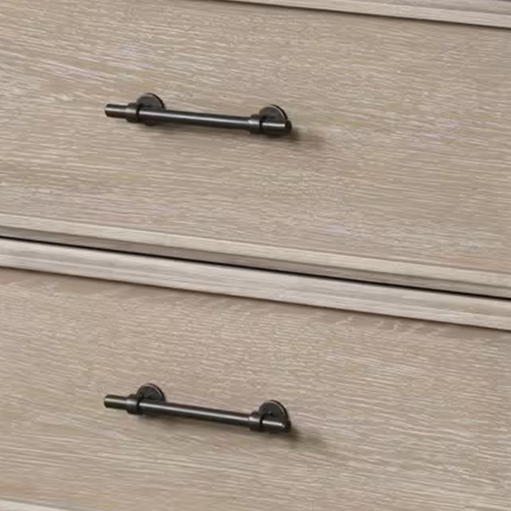 Myna Nightstand, 2 Drawers, Oak Brown Wood, Metal Handles, 27 Inch - BM340854